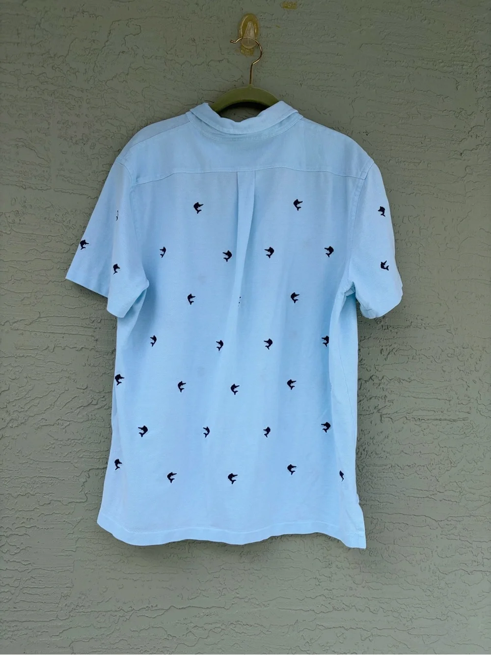 Men's Ralph Lauren Knit Oxford Polo, Short Sleeve Large, Blue Marlin Pattern L